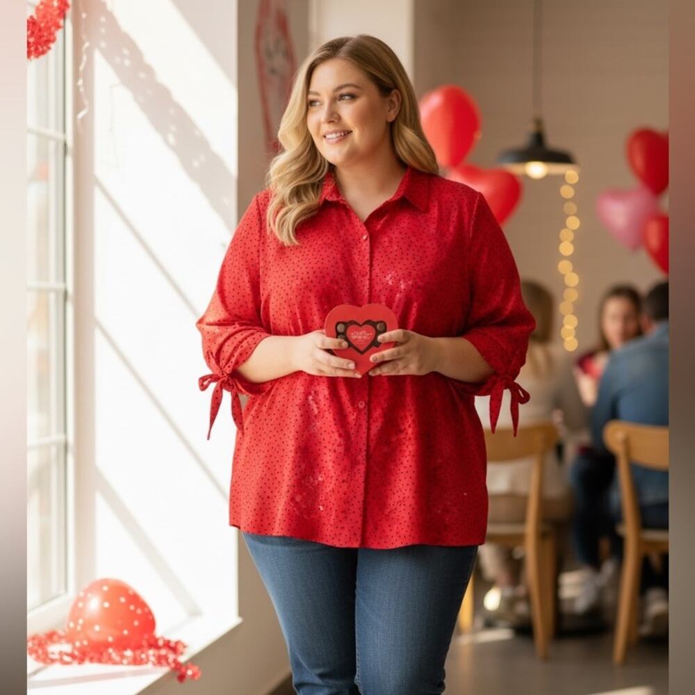 Catherines heart Blouse Valentine's Day 3/4 Sleeves Features comfortable fit 3X
